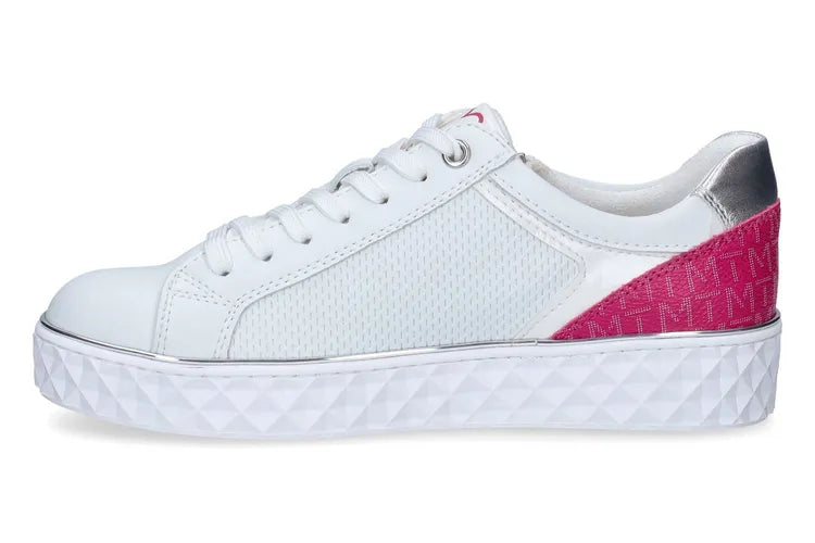 MARCO TOZZI ZIP DETAIL PINK HEEL SNEAKERS IN WHITE