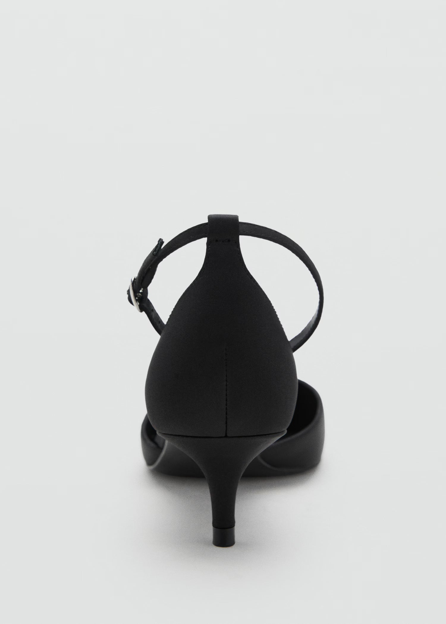 Mango Pointed Toe Ankle Strap Kitten Heel in Black