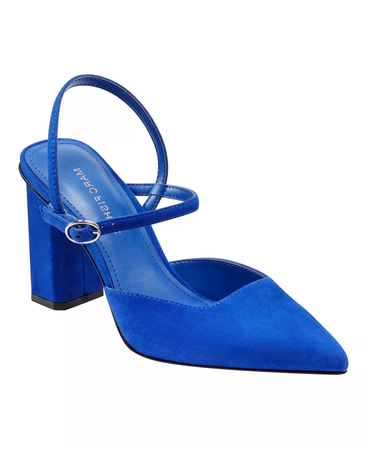 Marc Fisher Suede Block Heel Pump in Cobalt Blue