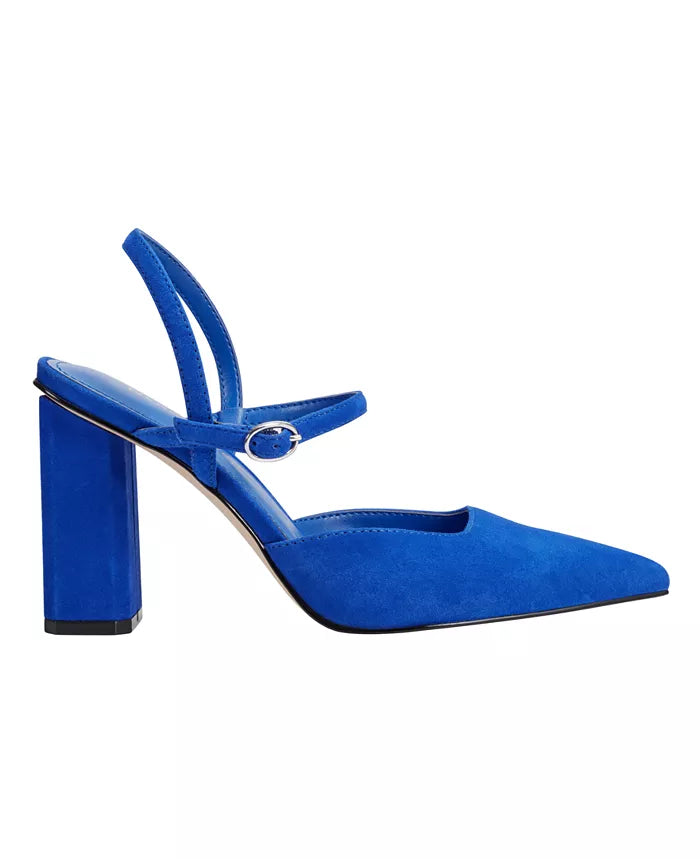 Marc Fisher Suede Block Heel Pump in Cobalt Blue