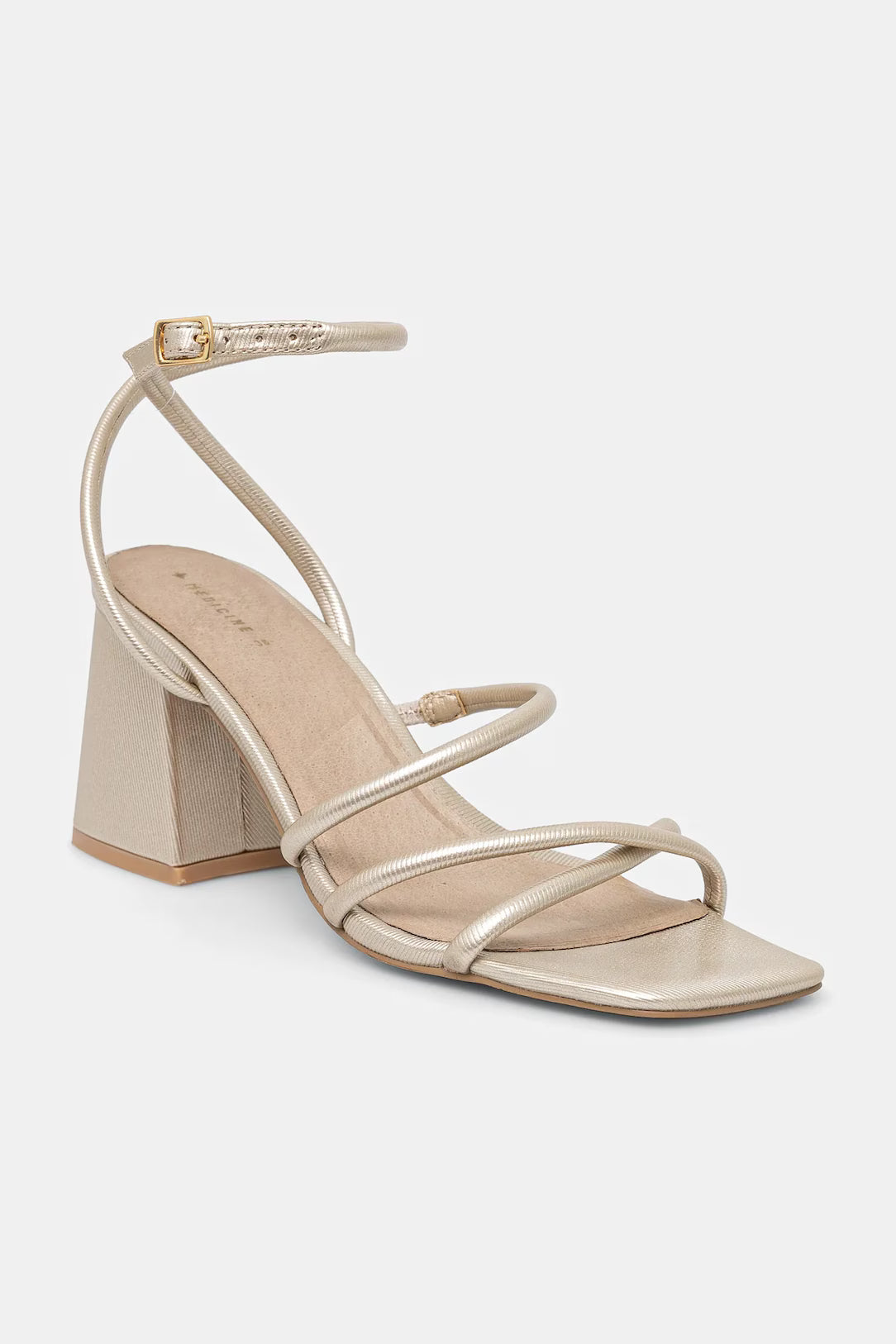 Medicine Strappy Block Heel Sandal in Gold