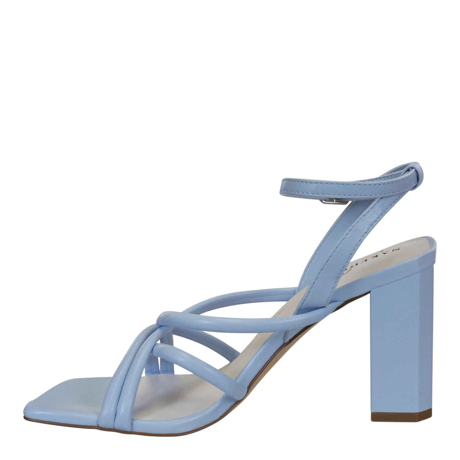 NAKEDFEET TUBE STRAPS BLOCK HEEL SANDAL IN BLUE