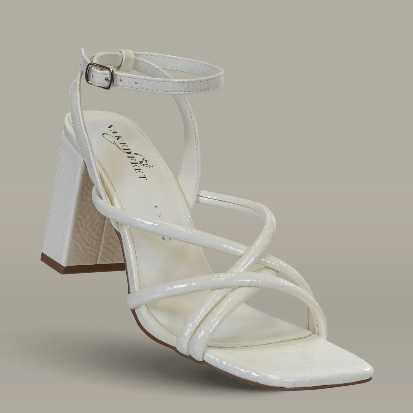 NAKEDFEET TUBE STRAPS BLOCK HEEL SANDAL IN CREAM