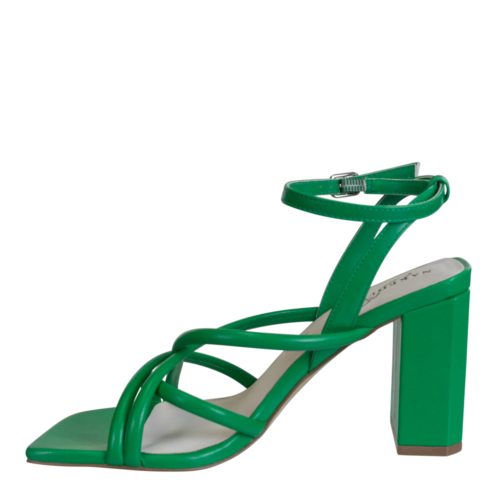 NAKEDFEET TUBE STRAPS BLOCK HEEL SANDAL IN GREEN