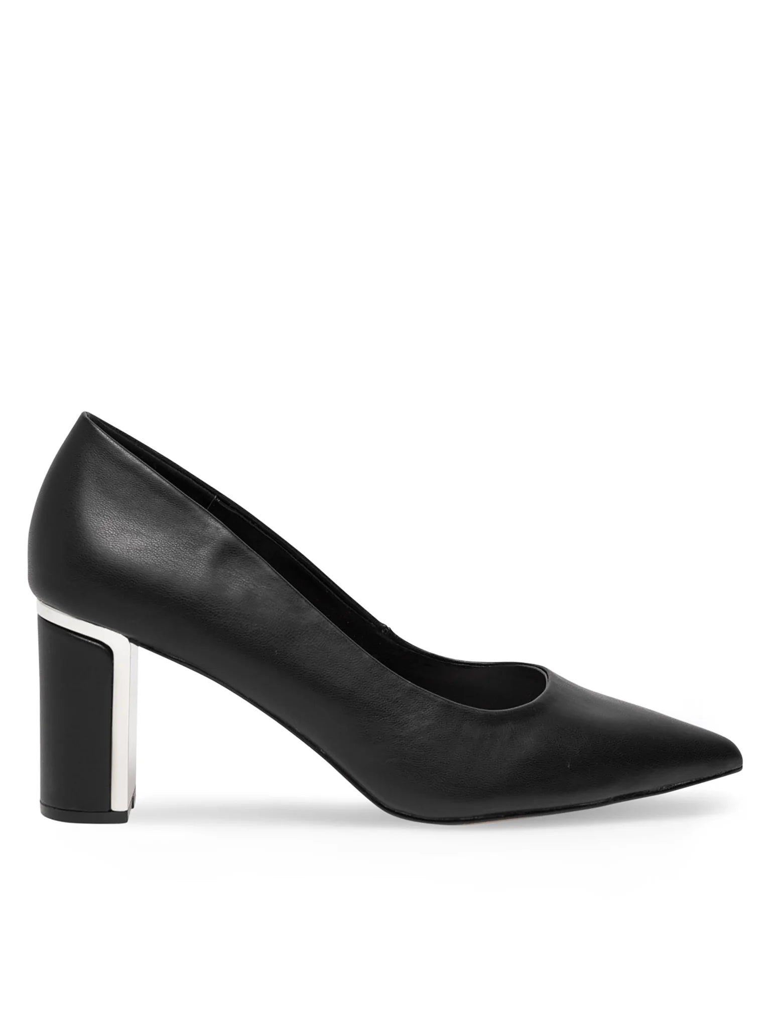 NINE WEST LEATHER BLOCK HEEL PUMP IN BLACK