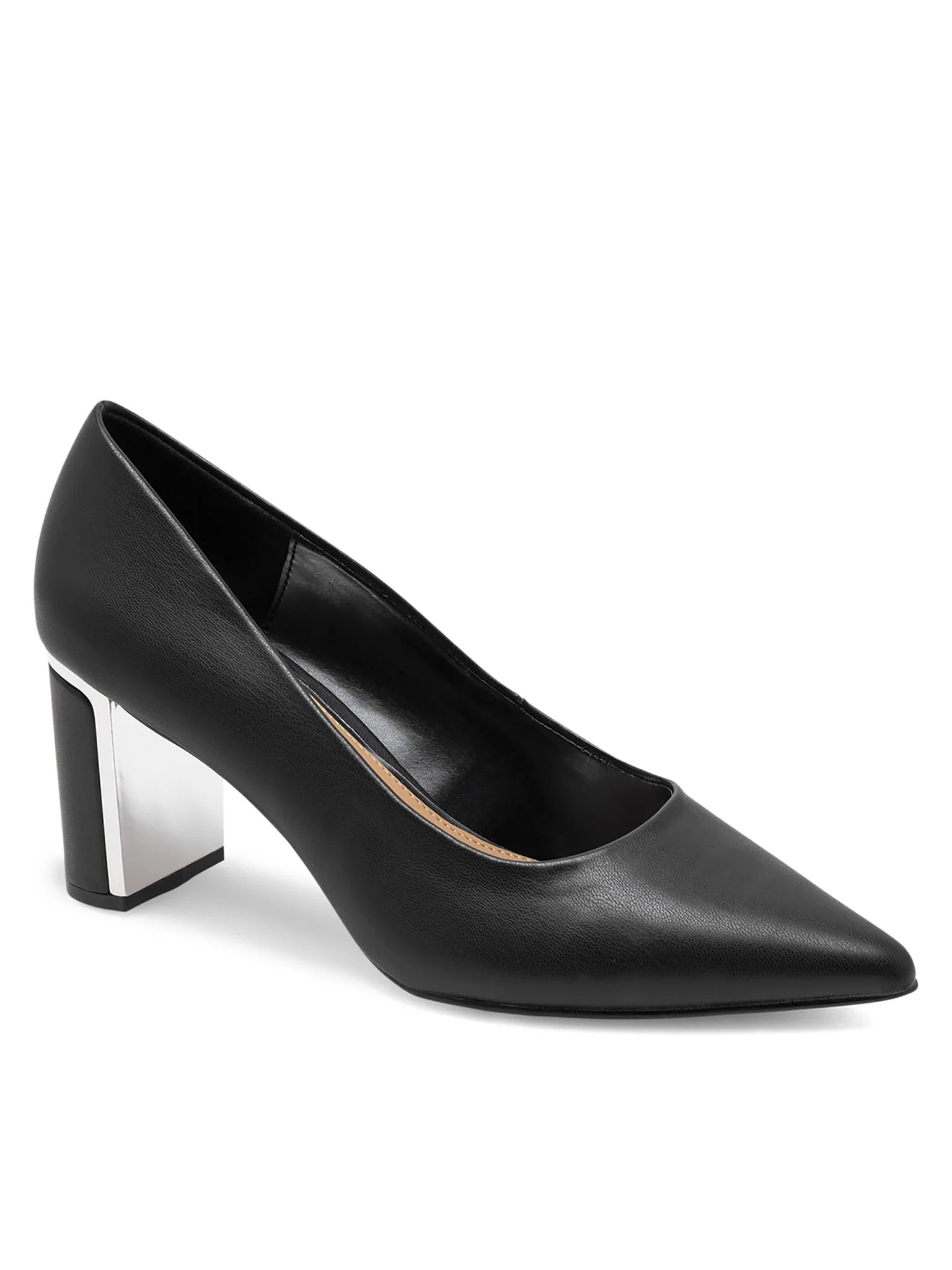 NINE WEST LEATHER BLOCK HEEL PUMP IN BLACK