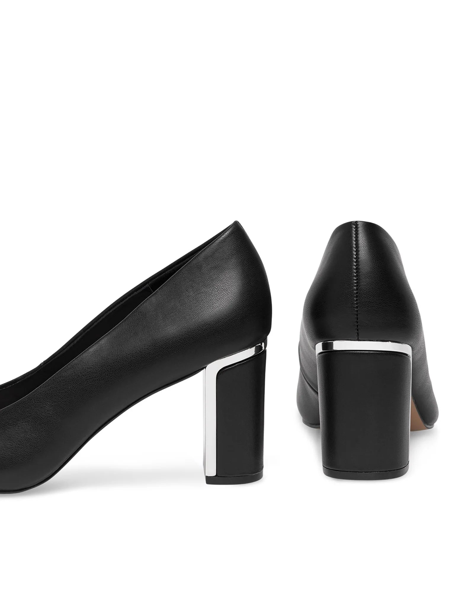 NINE WEST LEATHER BLOCK HEEL PUMP IN BLACK