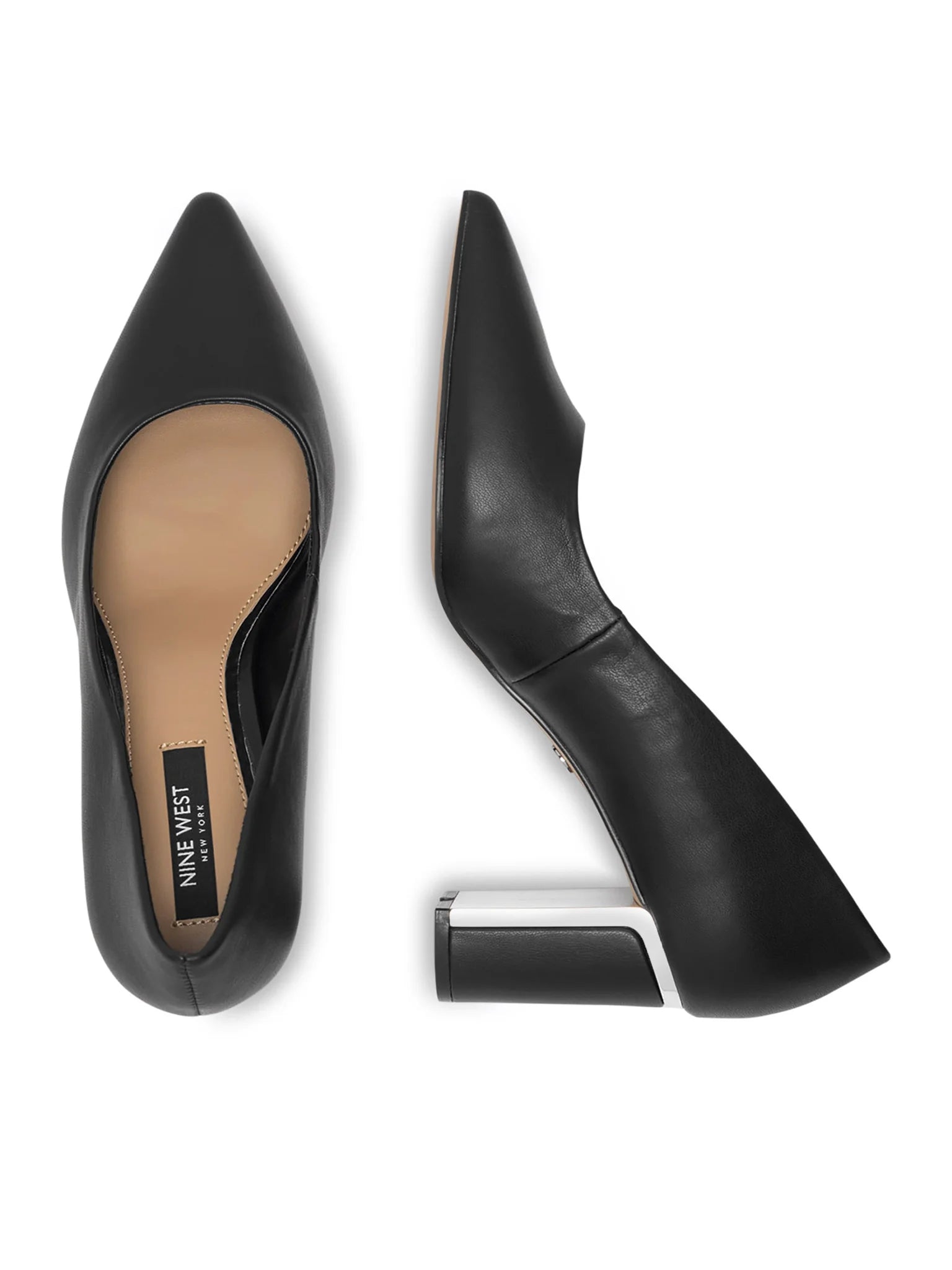 NINE WEST LEATHER BLOCK HEEL PUMP IN BLACK