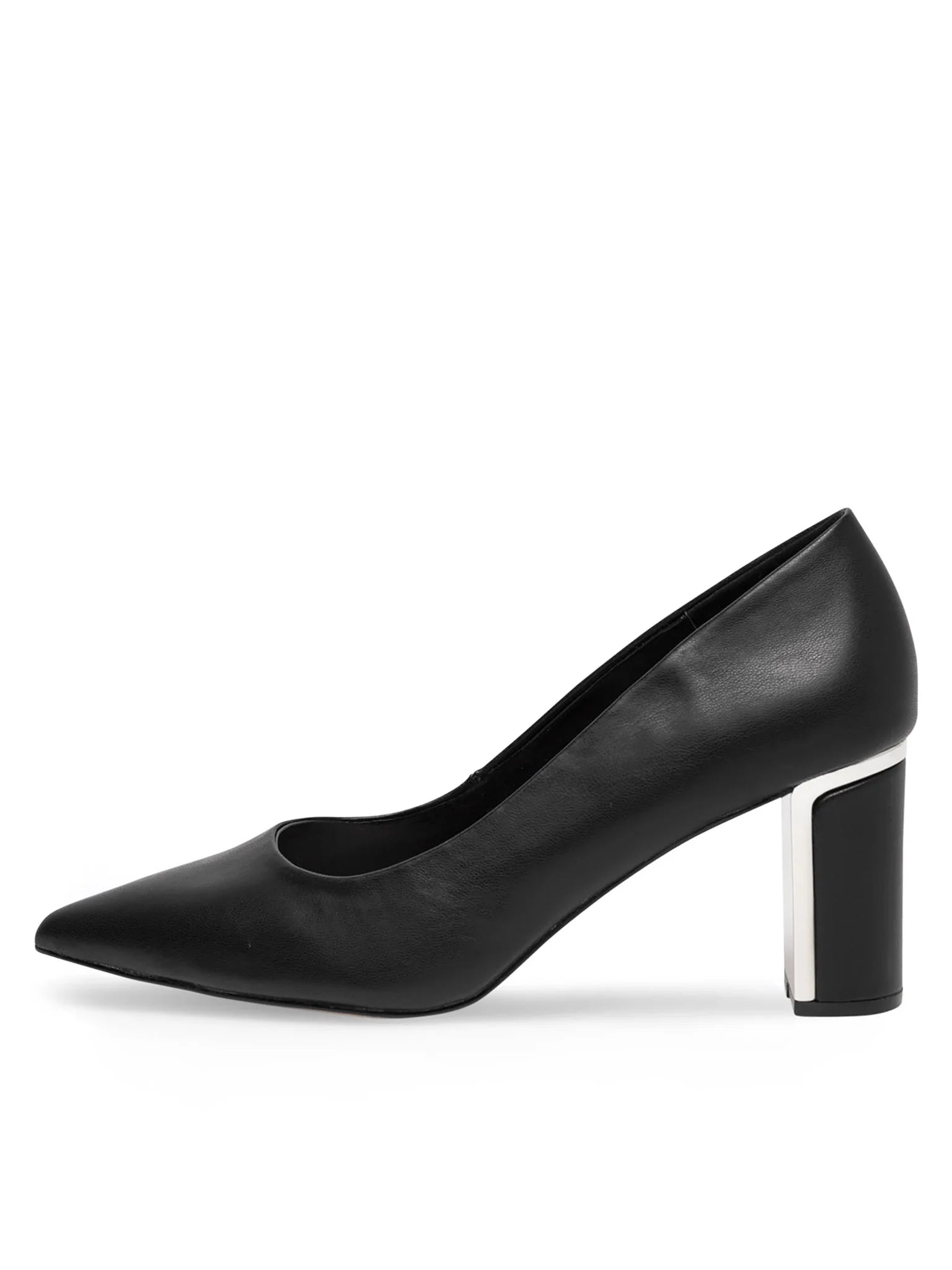 NINE WEST LEATHER BLOCK HEEL PUMP IN BLACK