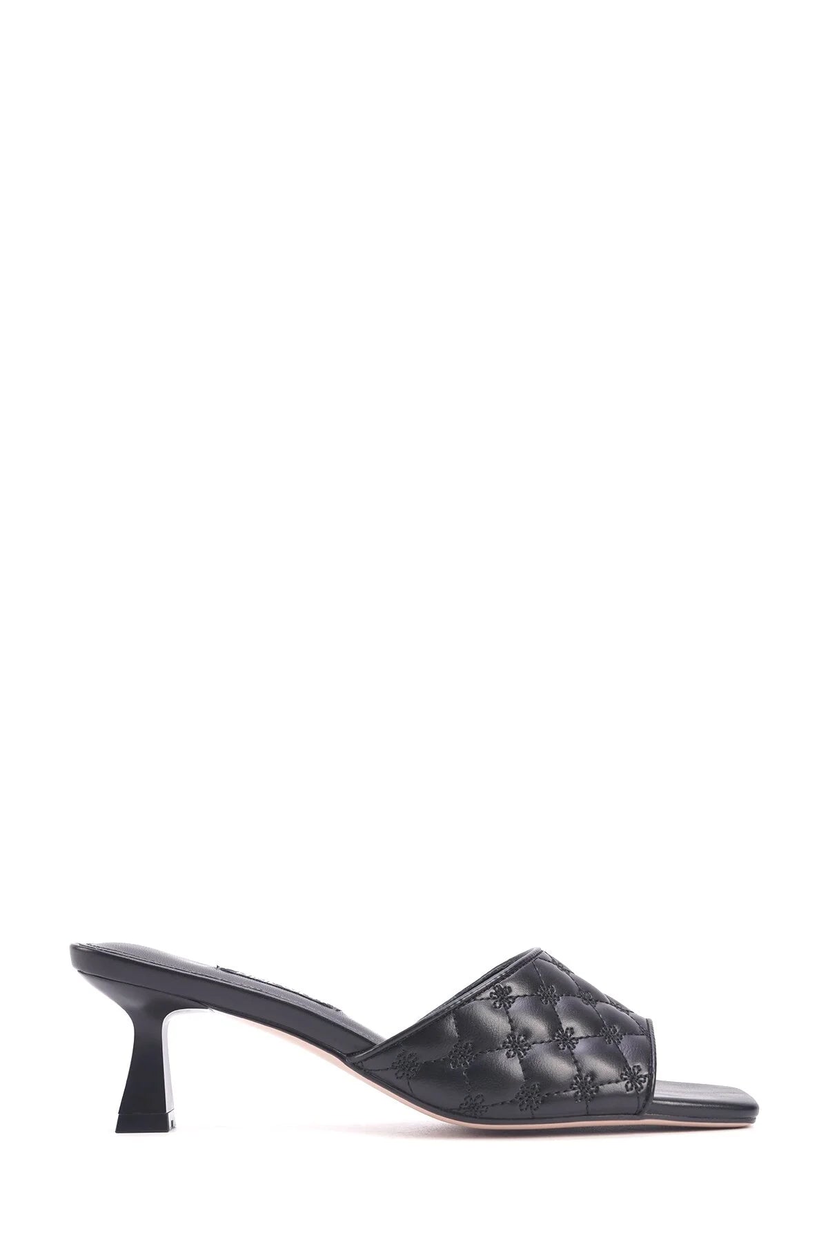 NINE WEST SQUARE TOE PADDED STRAP LOW HEEL MULE IN BLACK