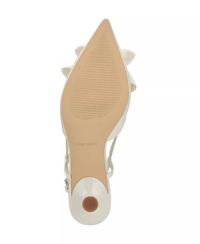 Nine West Bow-Detail Leather Pointed Slingbacks in Satin Ivory