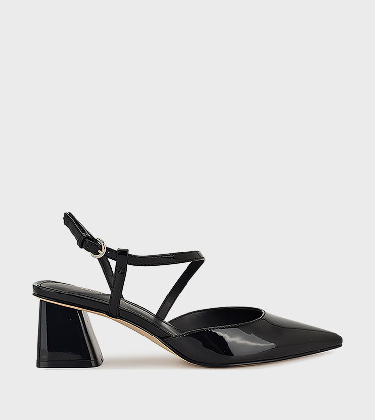 Nine West Patent Leather Pointed Toe Slingback Block Heel in Black