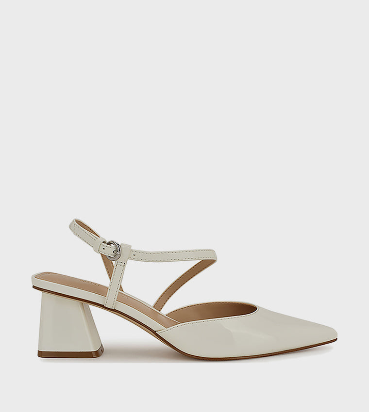 Nine West Pointed Toe Block Heel Slingback in Off White