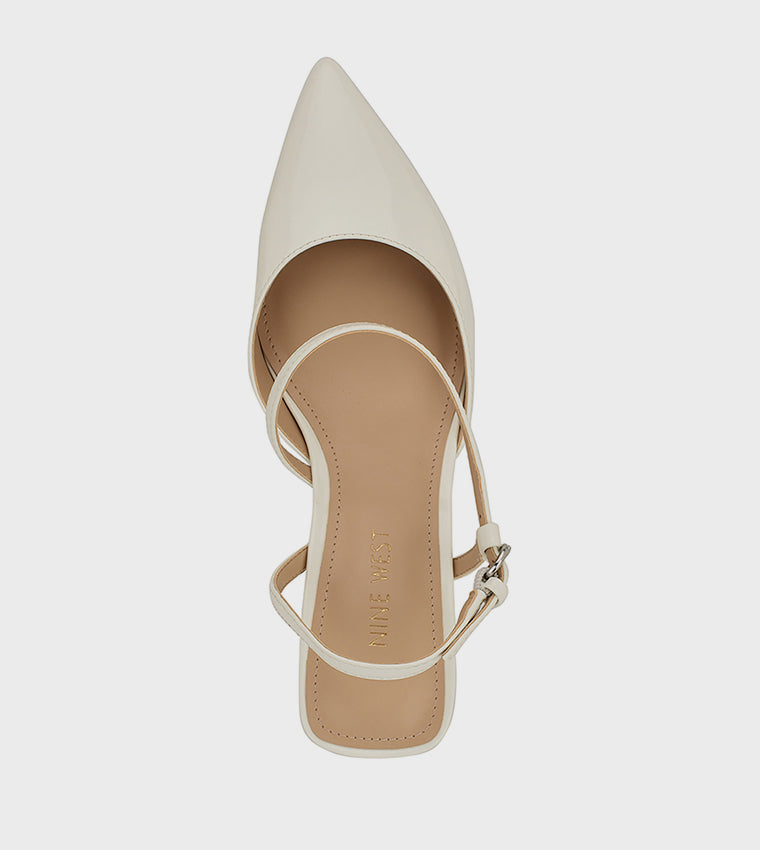 Nine West Pointed Toe Block Heel Slingback in Off White
