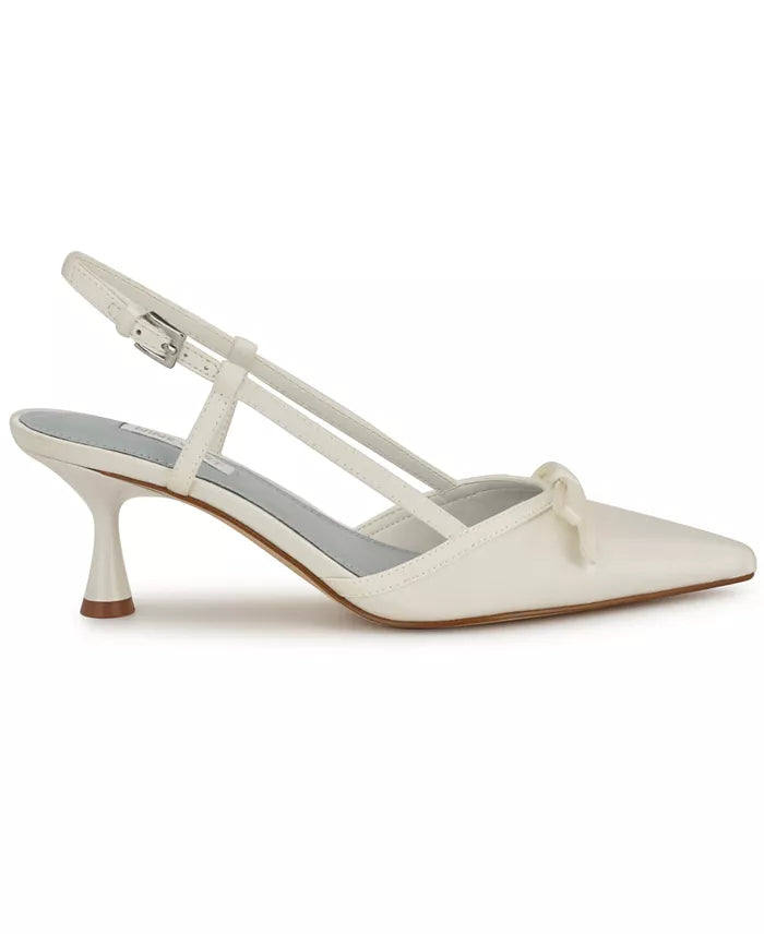 Nine West Satin Bow Detail Pointed Toe Slingbacks in Ivory