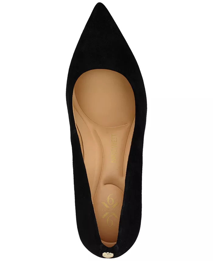 Nine West Suede Pointed Toe Block Heel Pump in Black