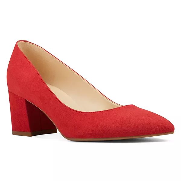 Nine West Suede Pointed Toe Block Heel Pump in Red