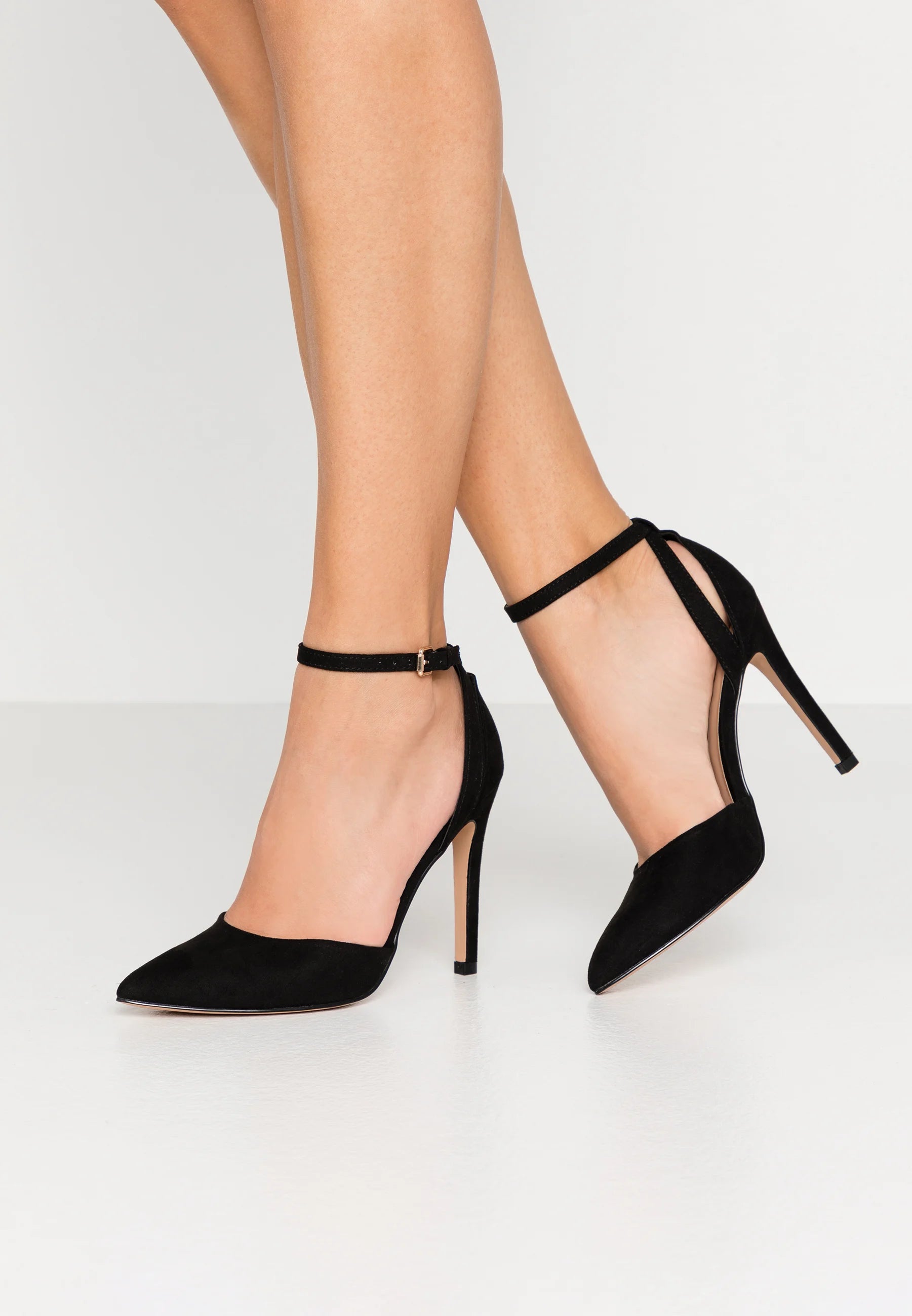 ONLY BLACK POINTED TOE ANKLE STRAP HEELS