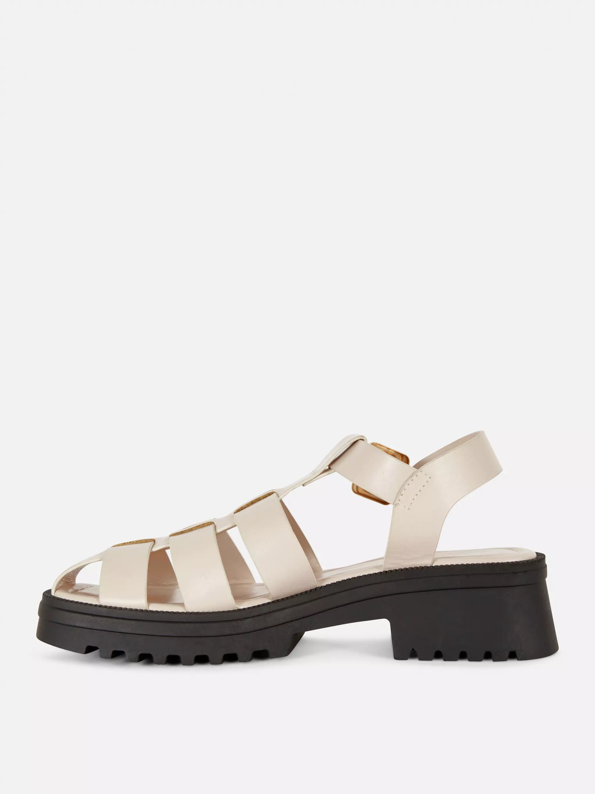 PRIMARK GREY FAUX LEATHER CHUNKY SANDAL