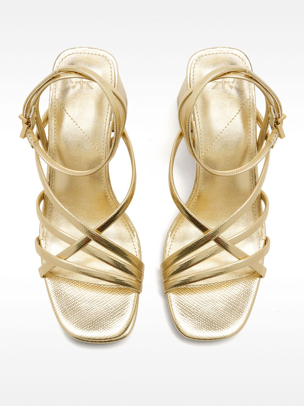 Parfois Ankle Strap Block Heel Sandal in Gold