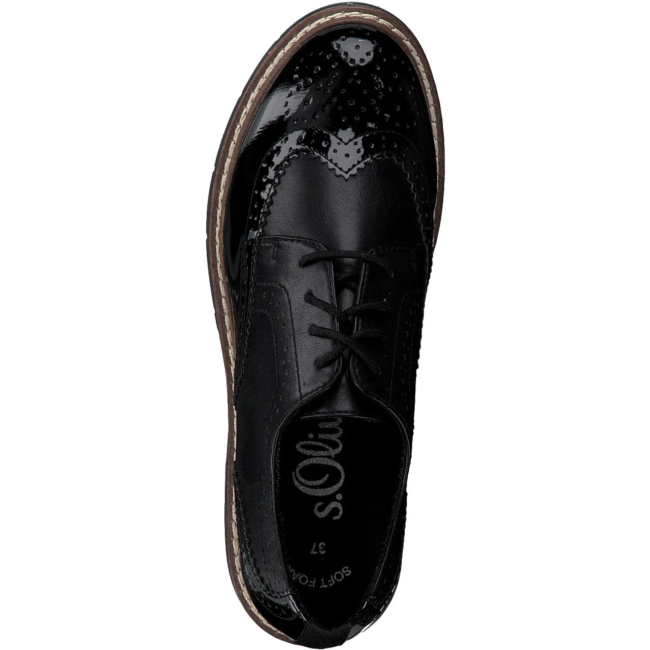 S.OLIVER CONTRAST LEATHER BROGUES IN BLACK