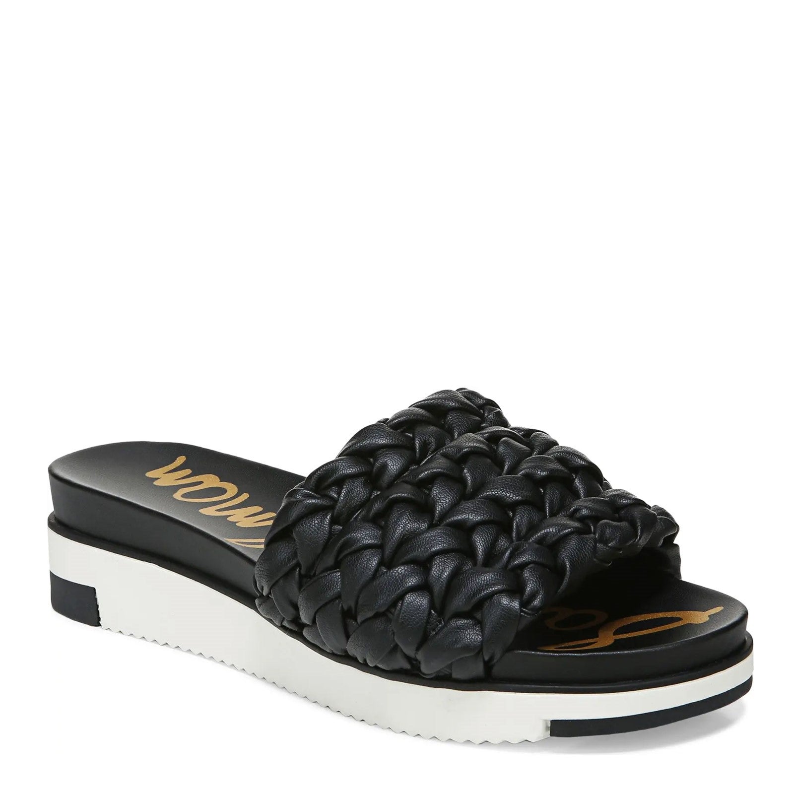 SAM EDELMAN WOVEN LEATHER STRAP SLIDE IN BLACK