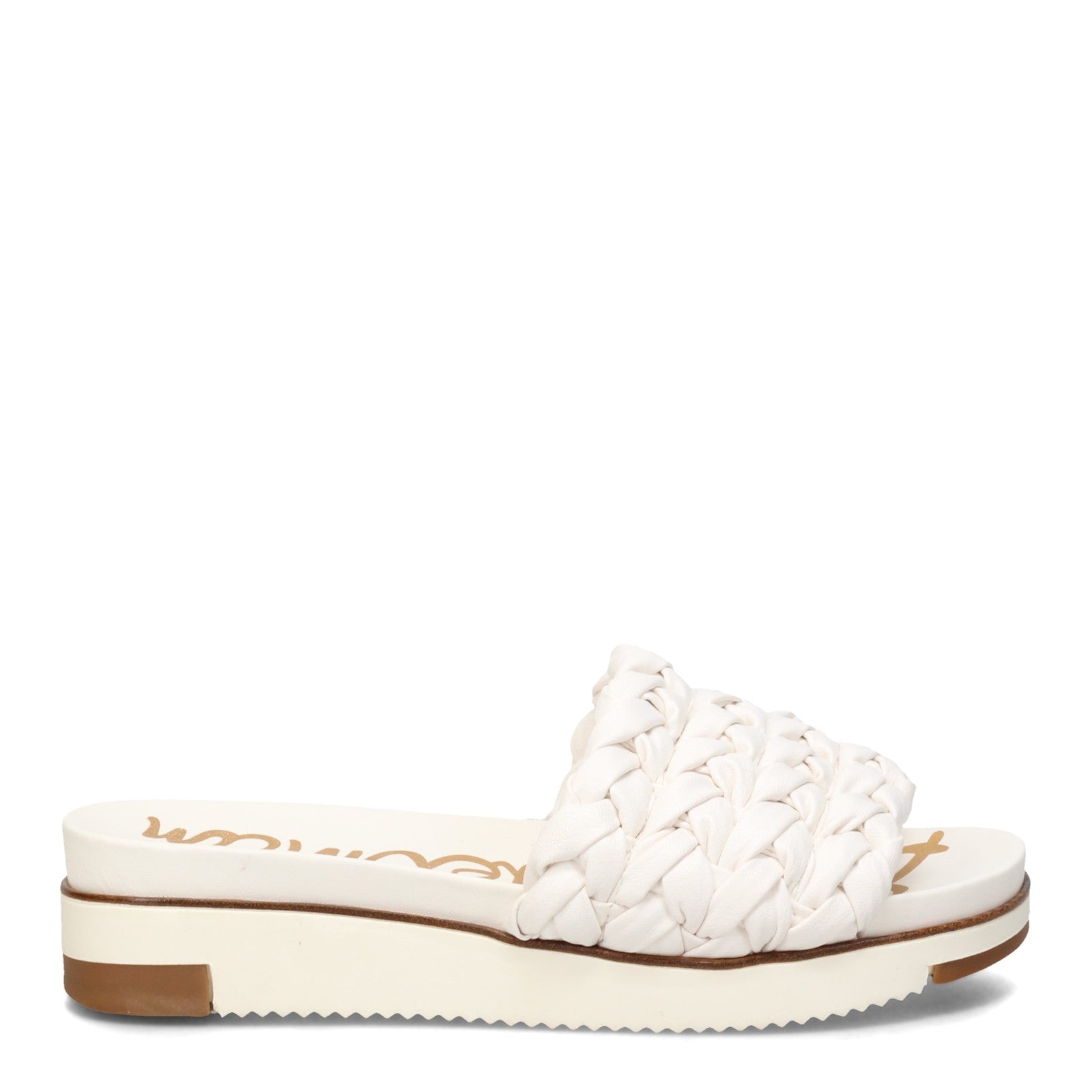 SAM EDELMAN WOVEN LEATHER STRAP SLIDE IN WHITE