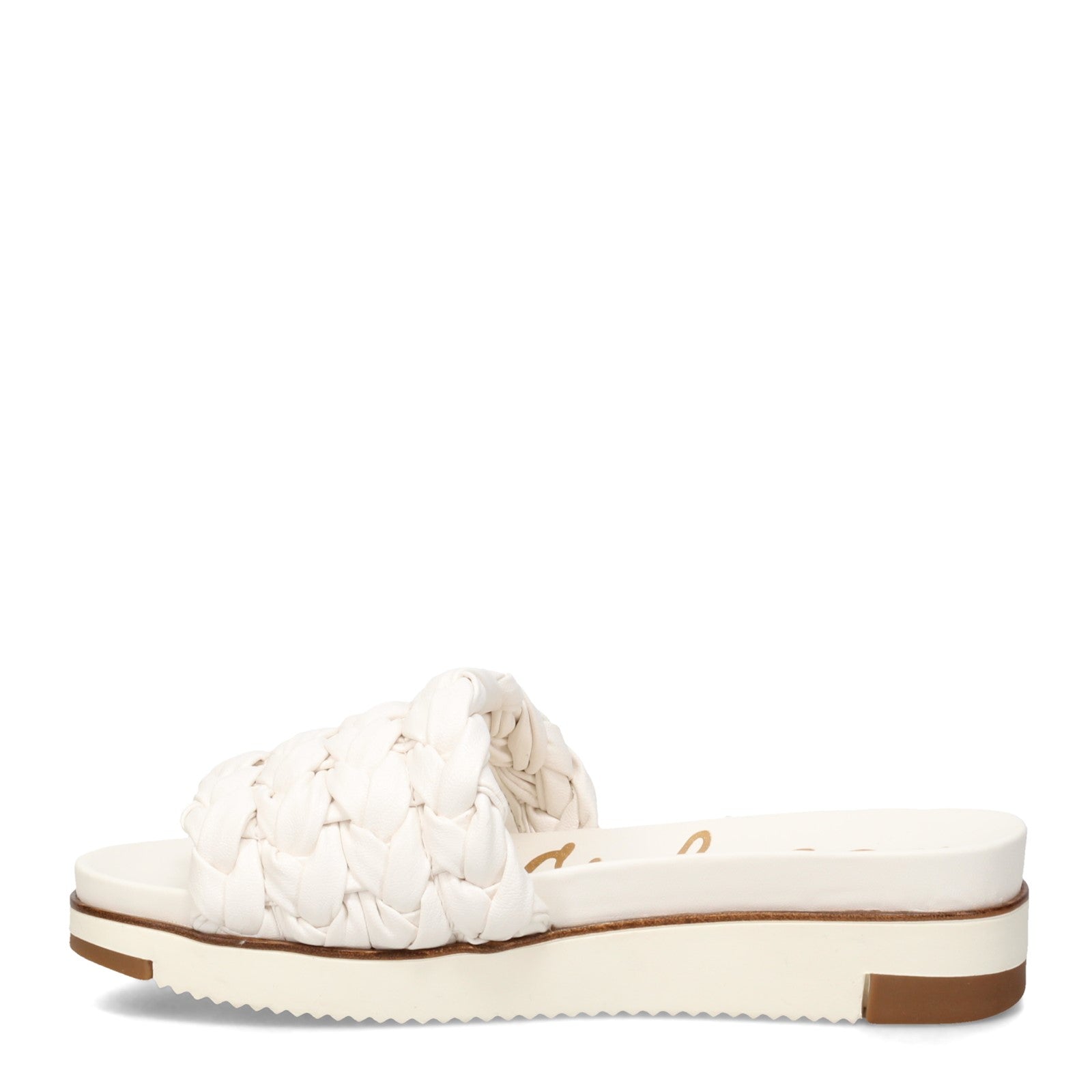 SAM EDELMAN WOVEN LEATHER STRAP SLIDE IN WHITE