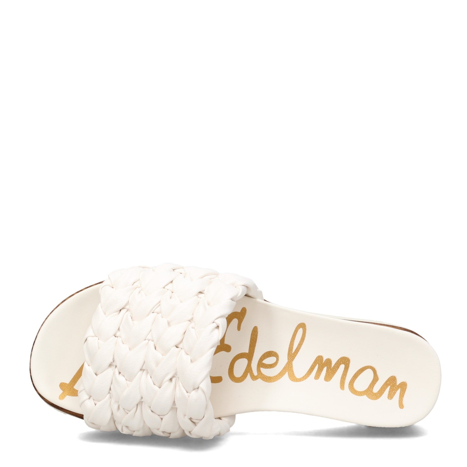 SAM EDELMAN WOVEN LEATHER STRAP SLIDE IN WHITE