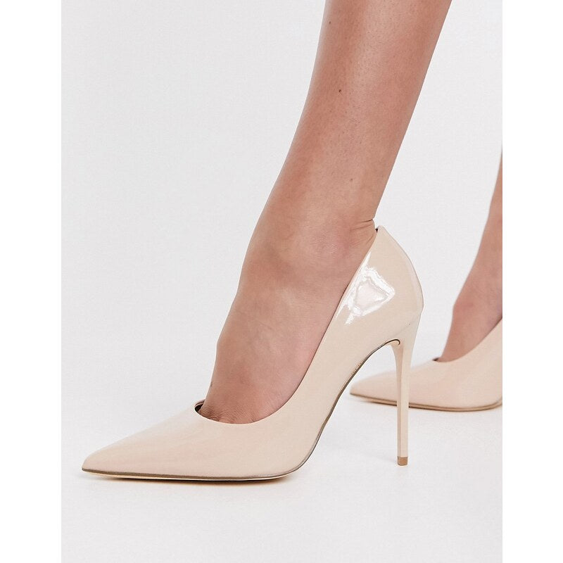 SCHUH STACEY STILETTO COURT SHOE IN PATENT IN BLUSH