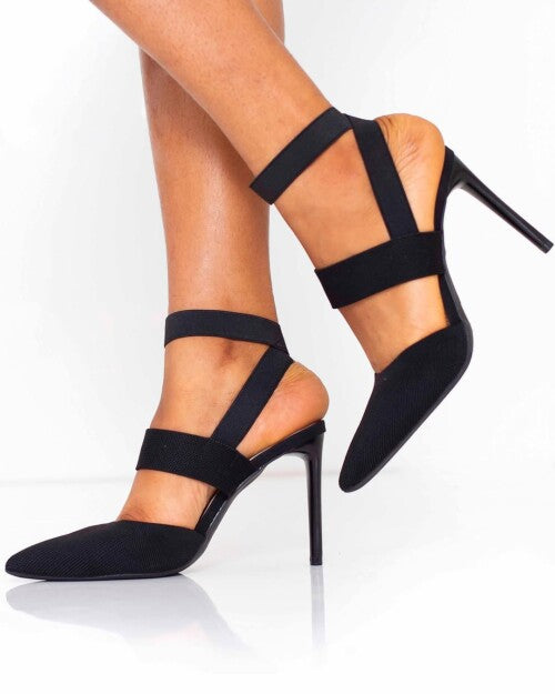 SHEIN POINTED TOE FABRIC FINISH HEELS IN BLACK