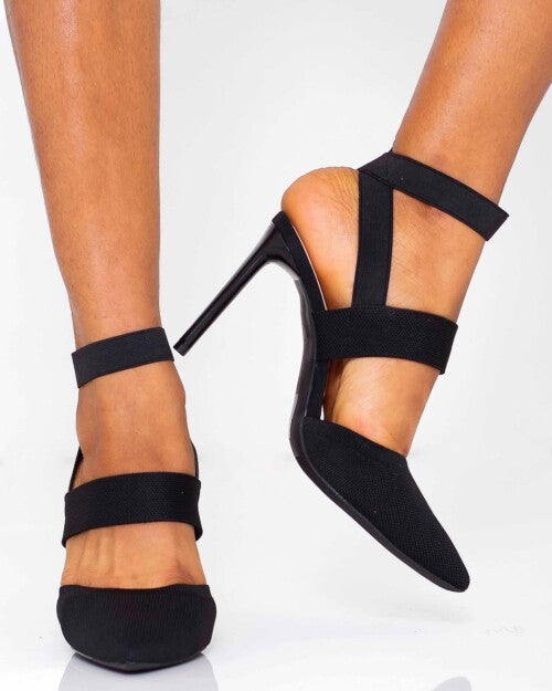 SHEIN POINTED TOE FABRIC FINISH HEELS IN BLACK