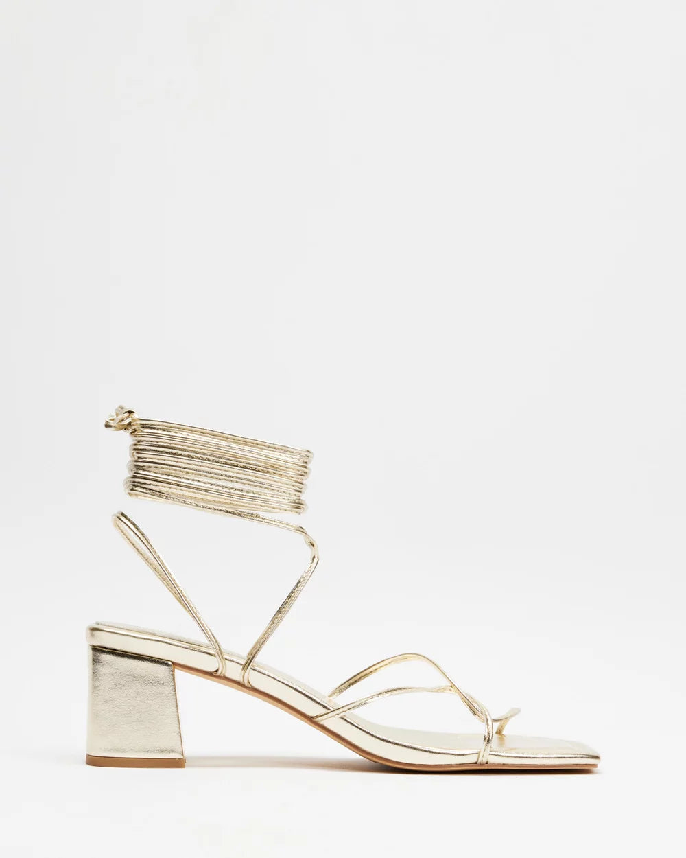 SPURR LACE-UP BLOCK HEEL SANDAL IN GOLD