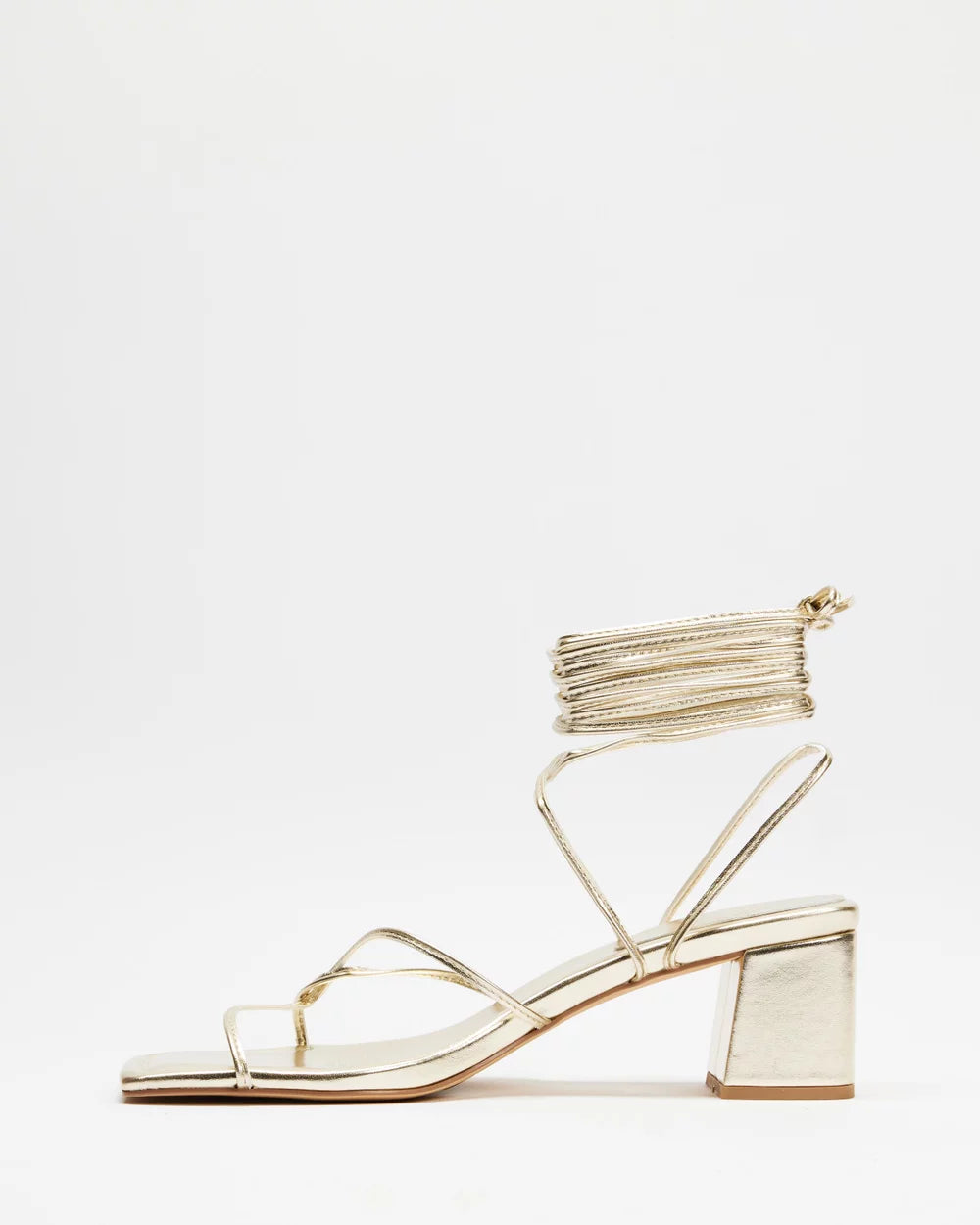 SPURR LACE-UP BLOCK HEEL SANDAL IN GOLD