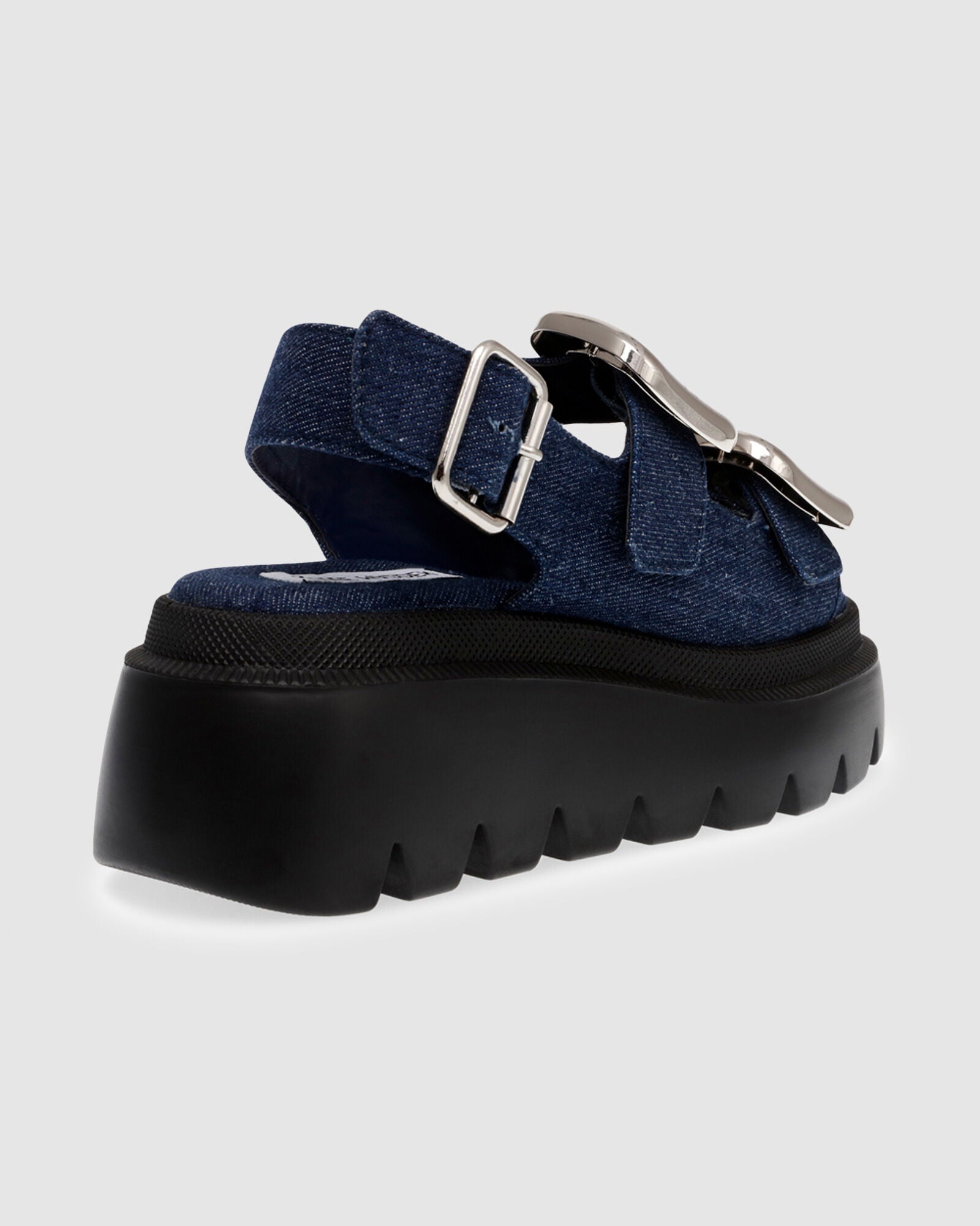 STEVE MADDEN BUCKLE DETAIL DENIM CHUNKY SANDAL IN BLUE