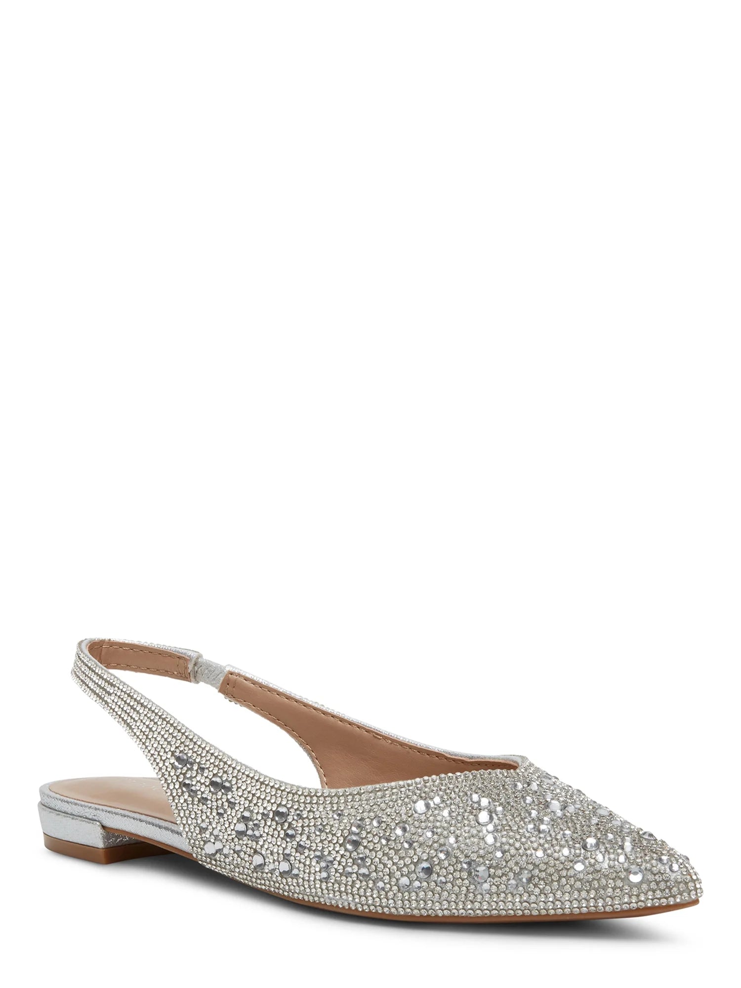 `STEVE MADDEN EMBELLISHED SLINGBACK FLATS IN SILVER