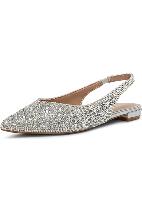 `STEVE MADDEN EMBELLISHED SLINGBACK FLATS IN SILVER