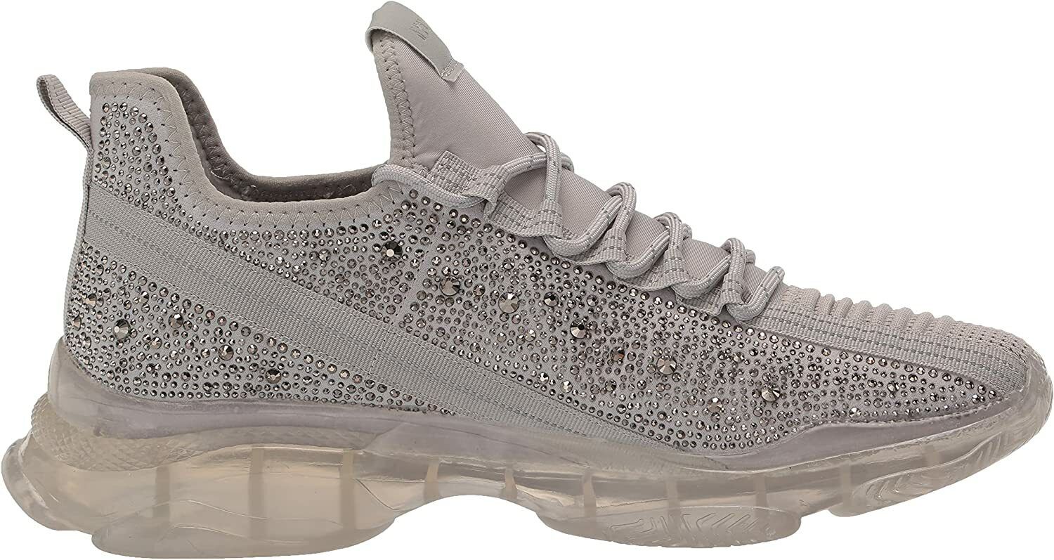 STEVE MADDEN GREY EMBELLISHED LACE-UP SNEAKERS