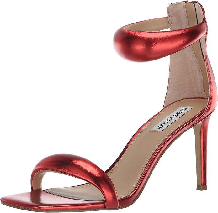 STEVE MADDEN PADDED STRAP HEELED SANDAL IN RED