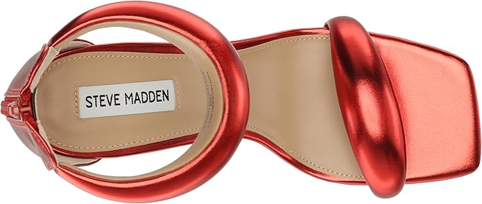 STEVE MADDEN PADDED STRAP HEELED SANDAL IN RED