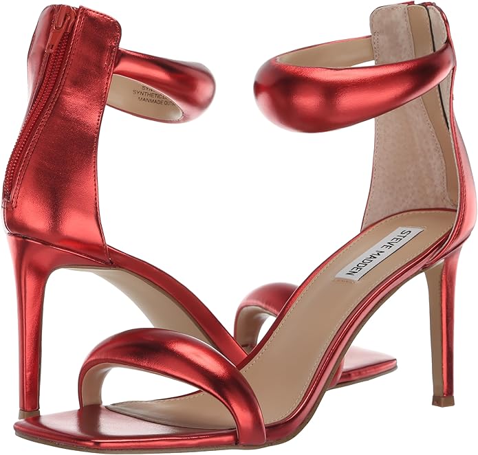 STEVE MADDEN PADDED STRAP HEELED SANDAL IN RED