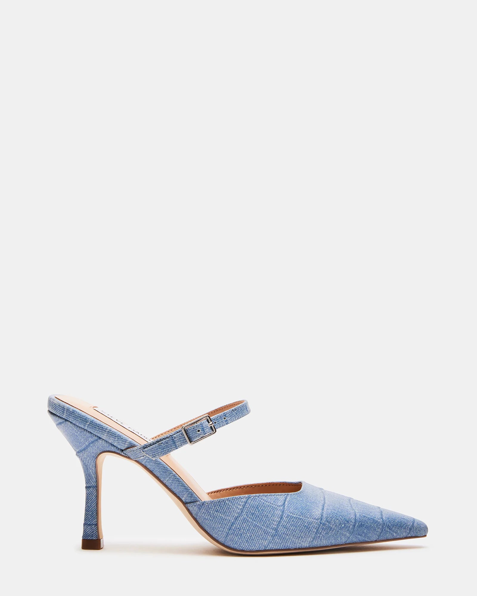 STEVE MADDEN POINTED TOE DENIM-ILLUSION HEELS IN BLUE