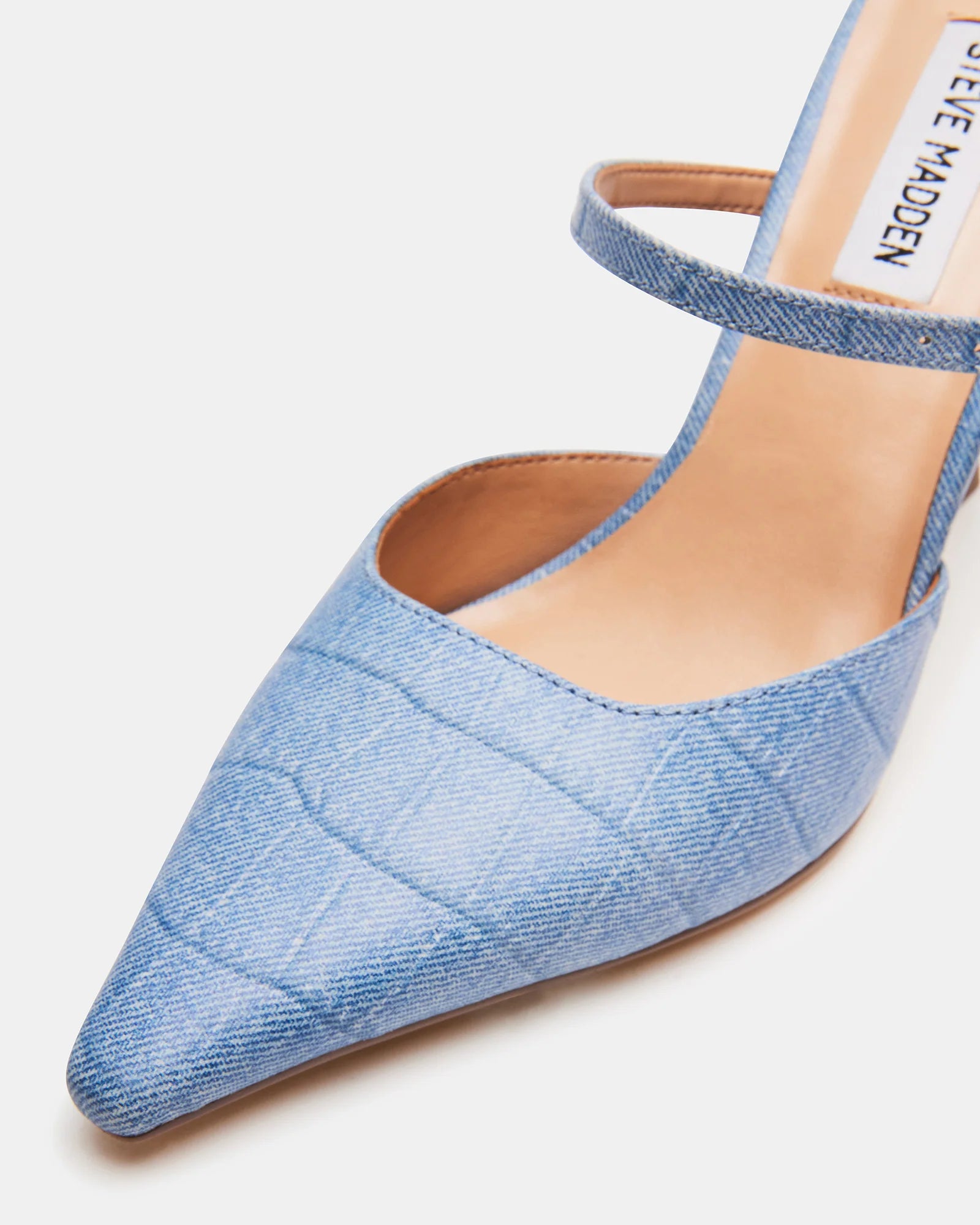 STEVE MADDEN POINTED TOE DENIM-ILLUSION HEELS IN BLUE