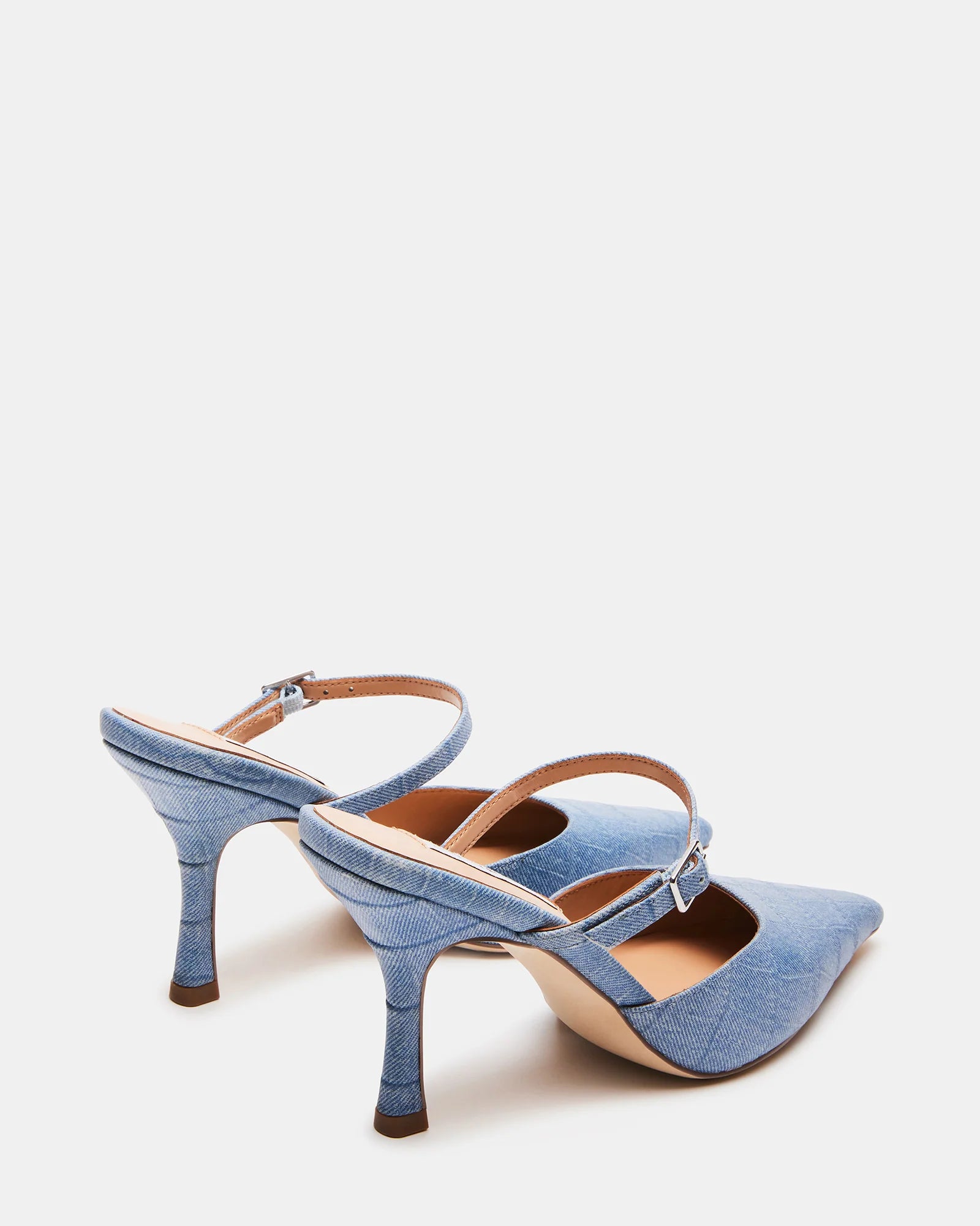 STEVE MADDEN POINTED TOE DENIM-ILLUSION HEELS IN BLUE