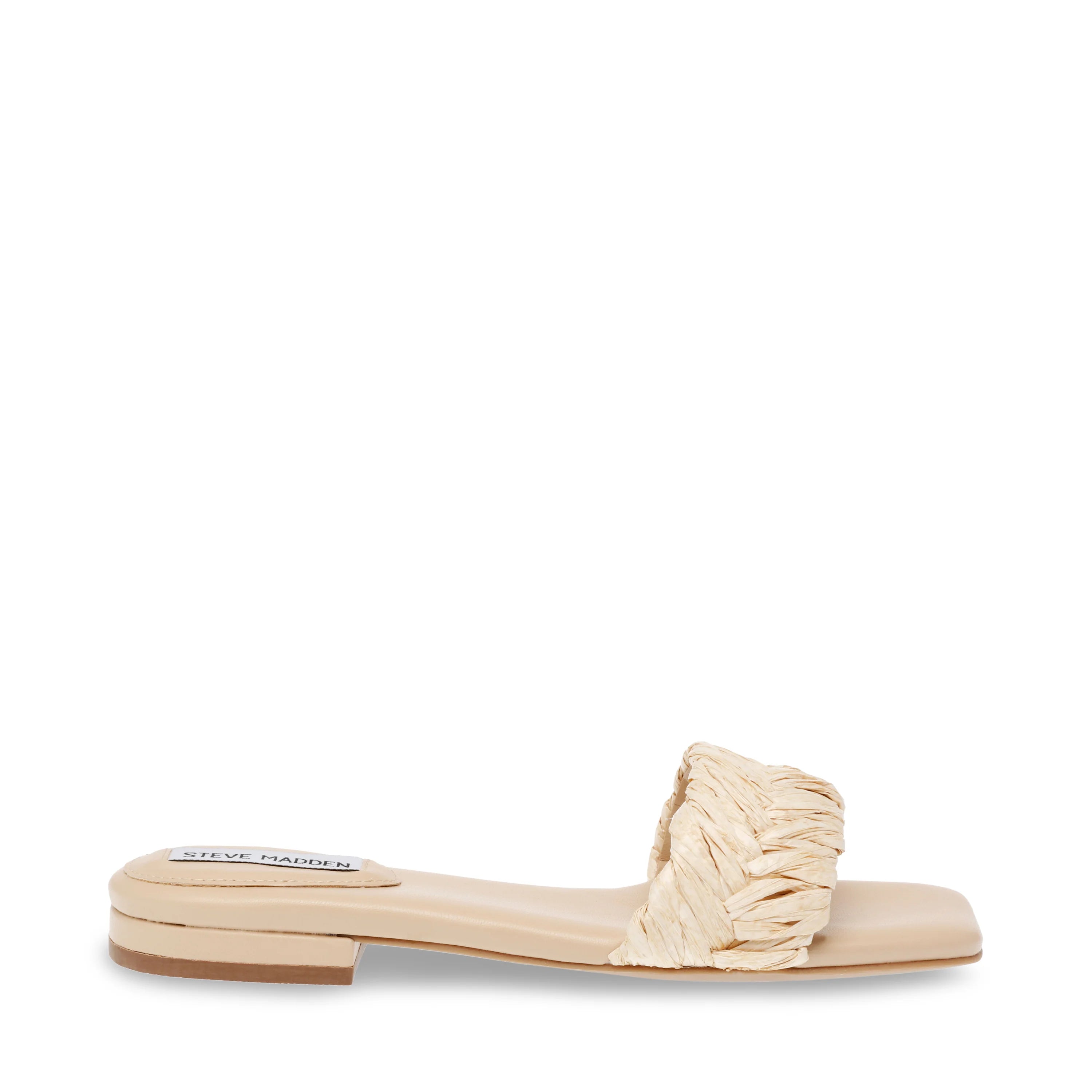 STEVE MADDEN WOVEN RAFFIA STRAP SLIDE IN NATURAL