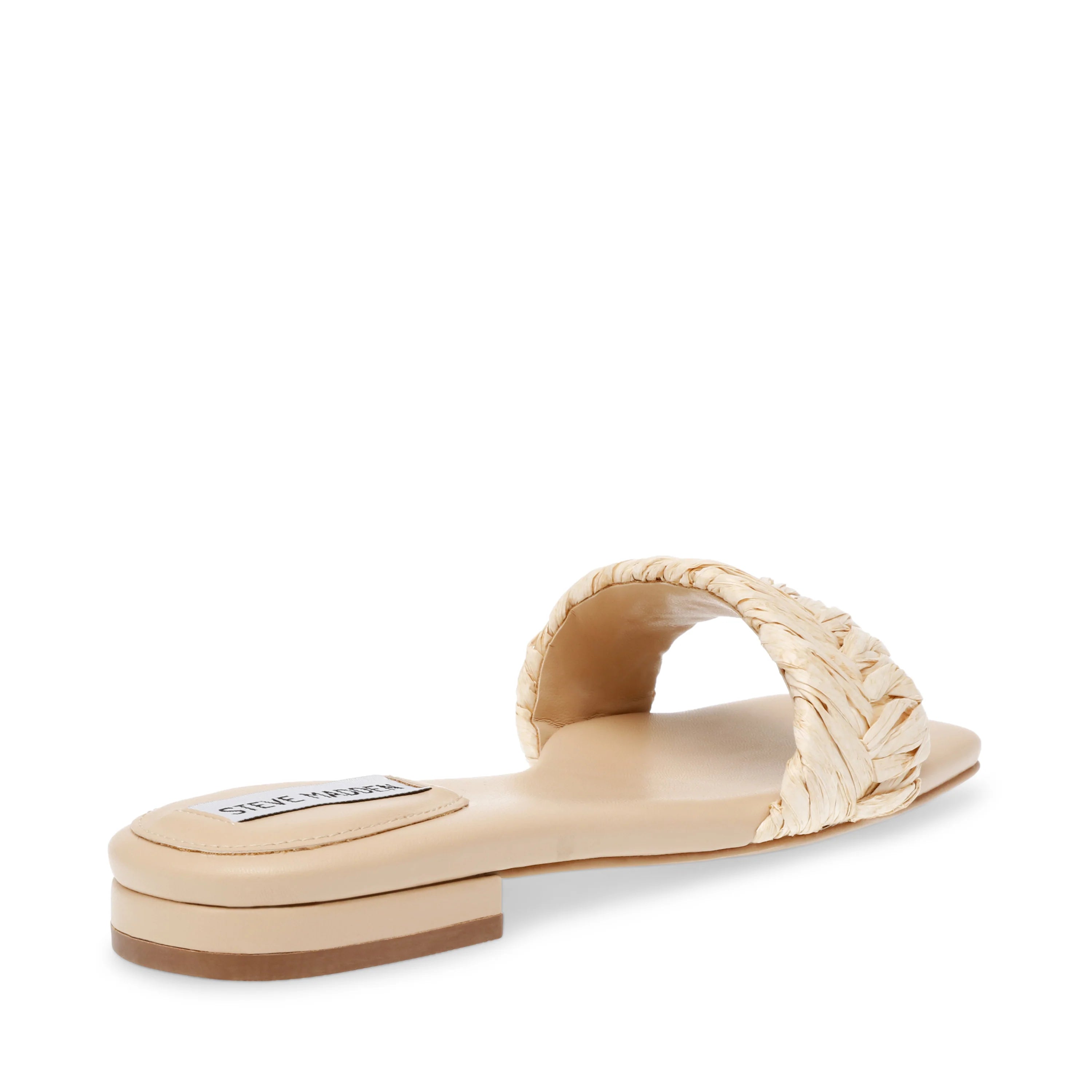 STEVE MADDEN WOVEN RAFFIA STRAP SLIDE IN NATURAL