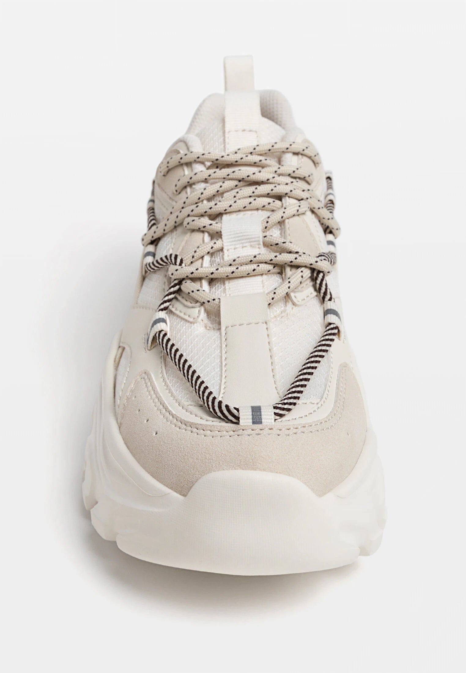 STRADIVARIUS PRINTED LACE SNEAKERS IN ECRU