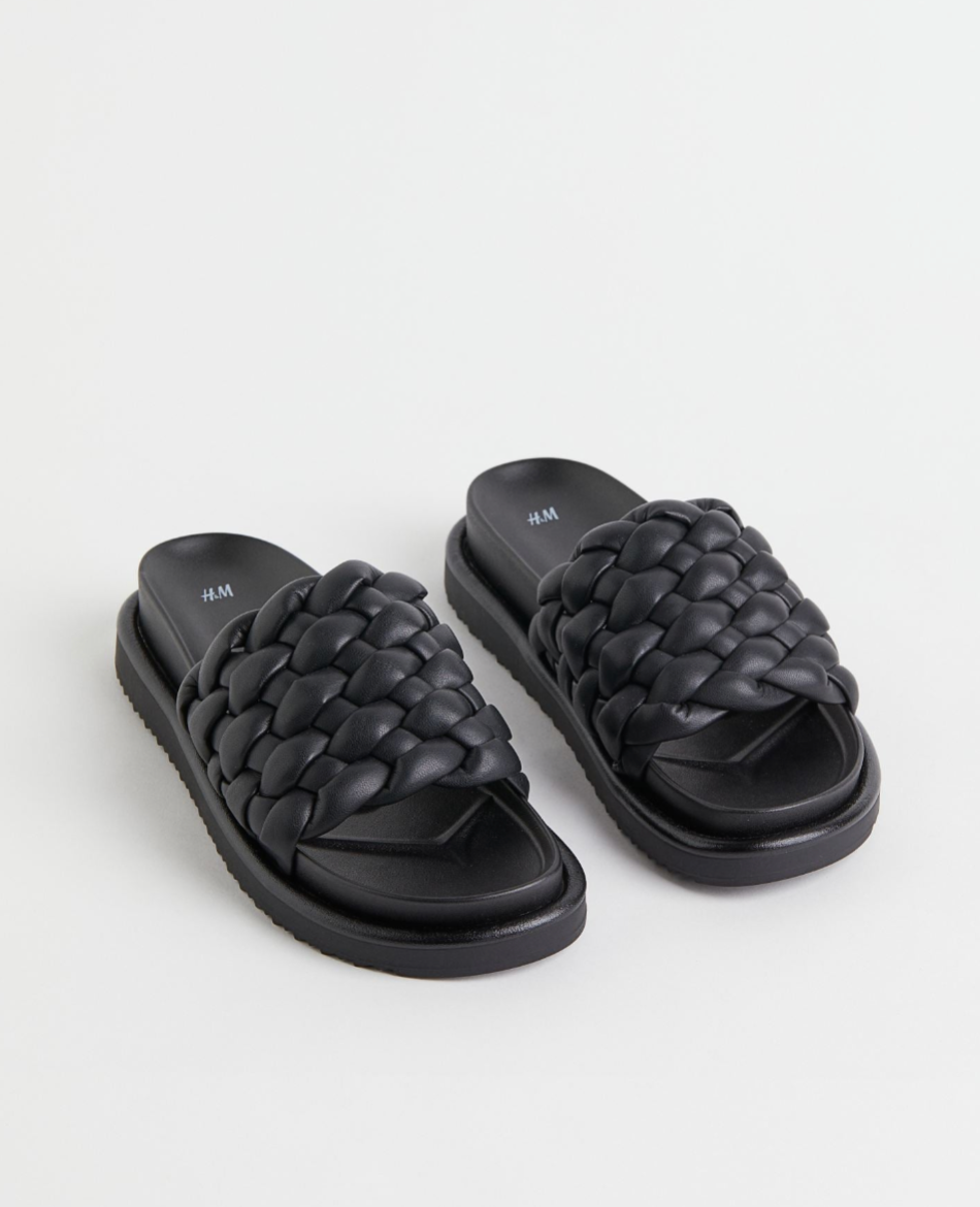 H & M WOVEN STRAP SLIDE IN BLACK