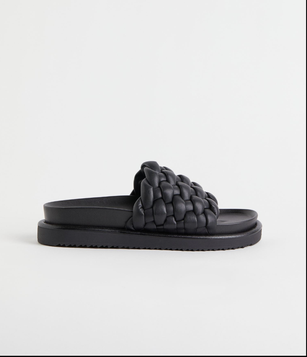 H & M WOVEN STRAP SLIDE IN BLACK