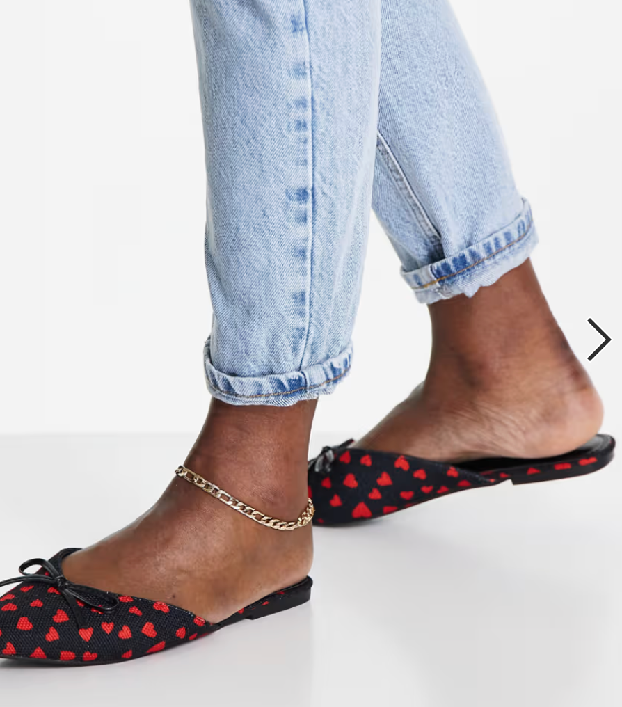 ASOS HEART DETAIL FLAT MULE IN BLACK